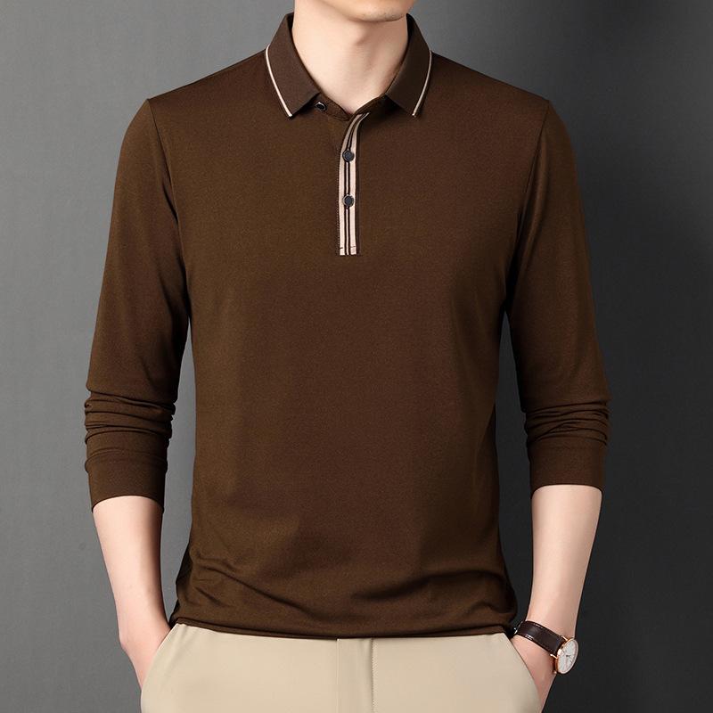 Spring and Autumn Men's Polo Shirt Long-sleeved T-shirt Loose Lapel Bottoming Shirt Solid Color Top for Men
