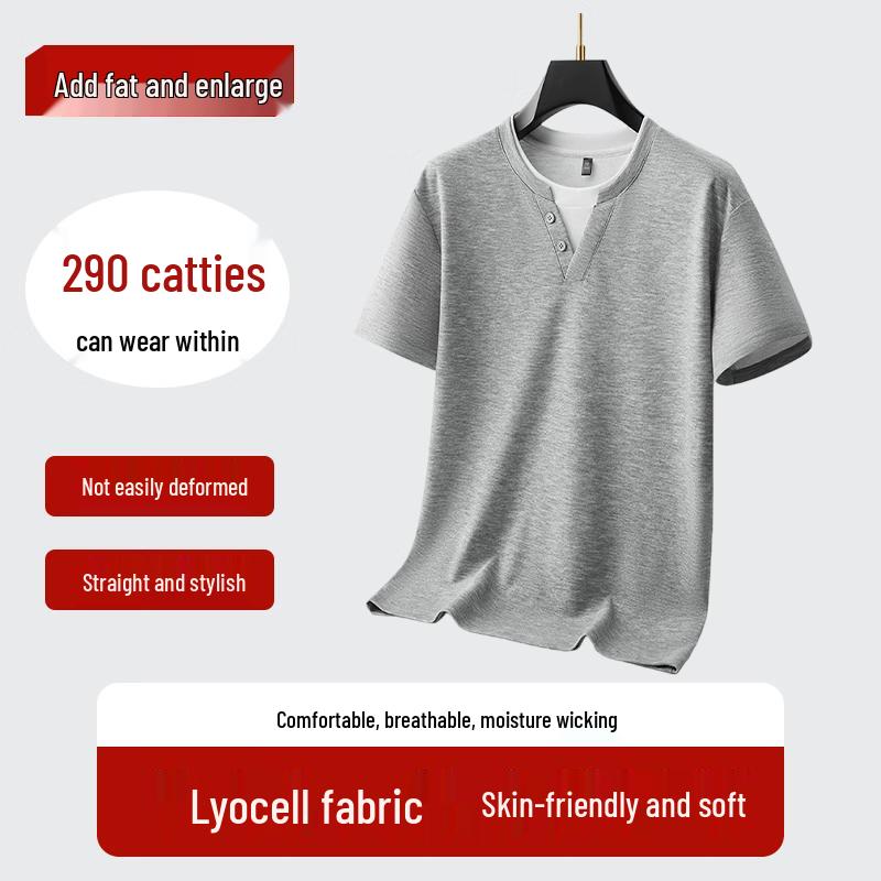 Men s Lyocell Linen Blend Fake Two-Piece Short Sleeve T-Shirt 58
