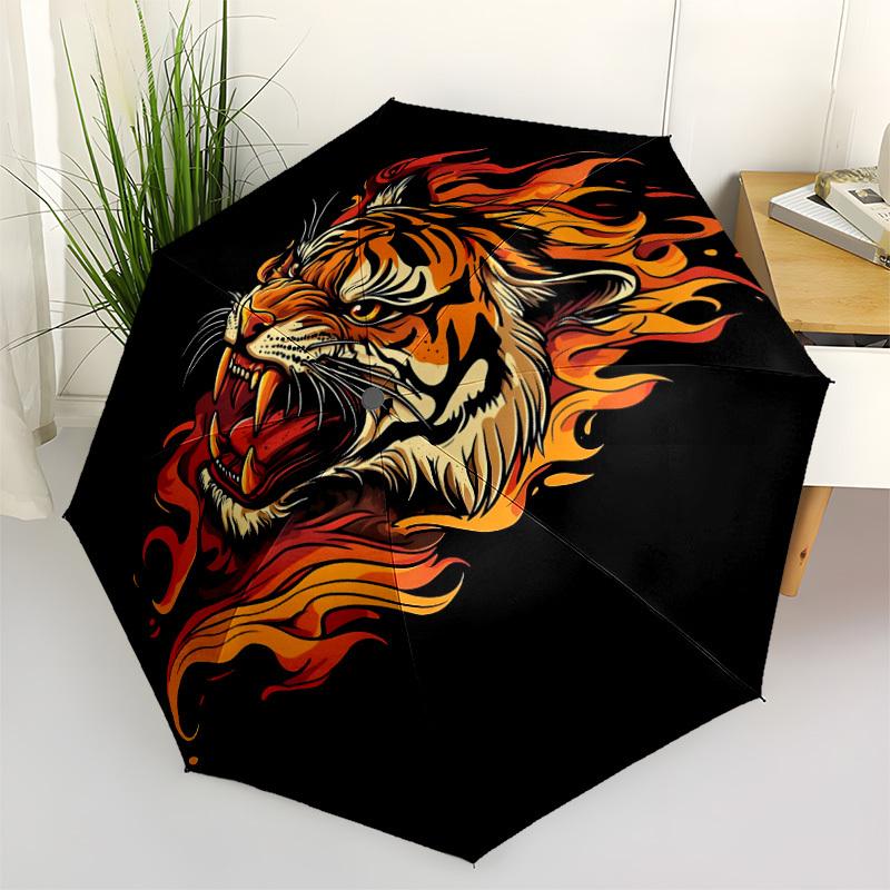 1pc Tiger Flames Automatic Open 8-Rib Windproof Umbrella, Travel & Commuting, Suitable for All Seasons, Lightweight Portable,025