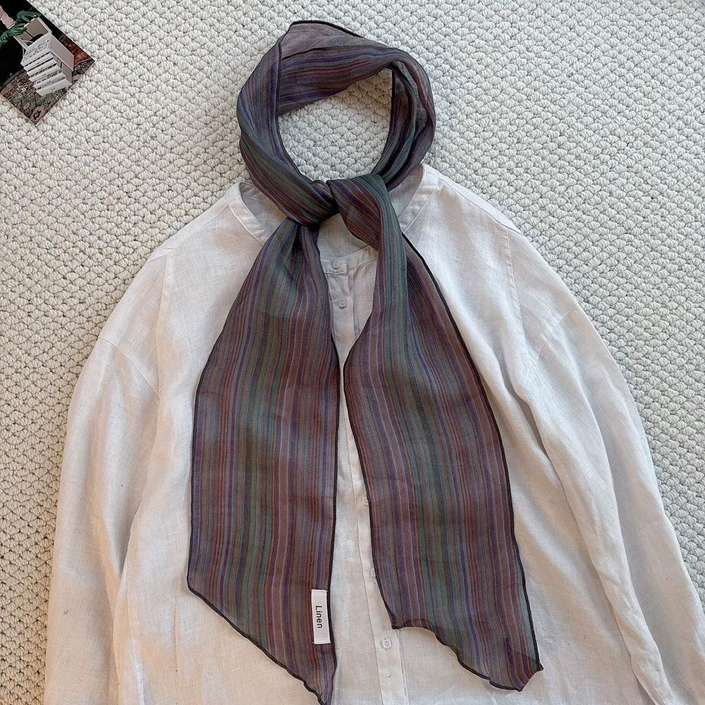 100% Linen Breathable Long Spring and Autumn Scarf For Women Original Style Artistic Neck Protection Soft Scarves 14x170cm
