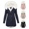 Chaqueta de Invierno para Mujer Algodón con Forro Polar Talla Grande Cortavientos Longitud Media Capucha de Piel Sintética Cierre de Cremallera Botones de Presión