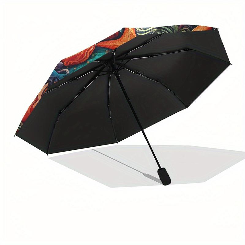 Underwater Paradise: Vibrant Sea Life Circular ArtworkUmbrella, Portable 3-Fold Compact Umbrella for Men & Women Gift