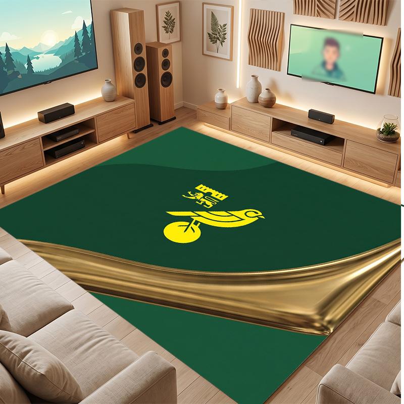 Norwich City Football Print Crystal Velvet Rug, Comfortable Water Absorbent Non Slip Indoor Floor Carpet