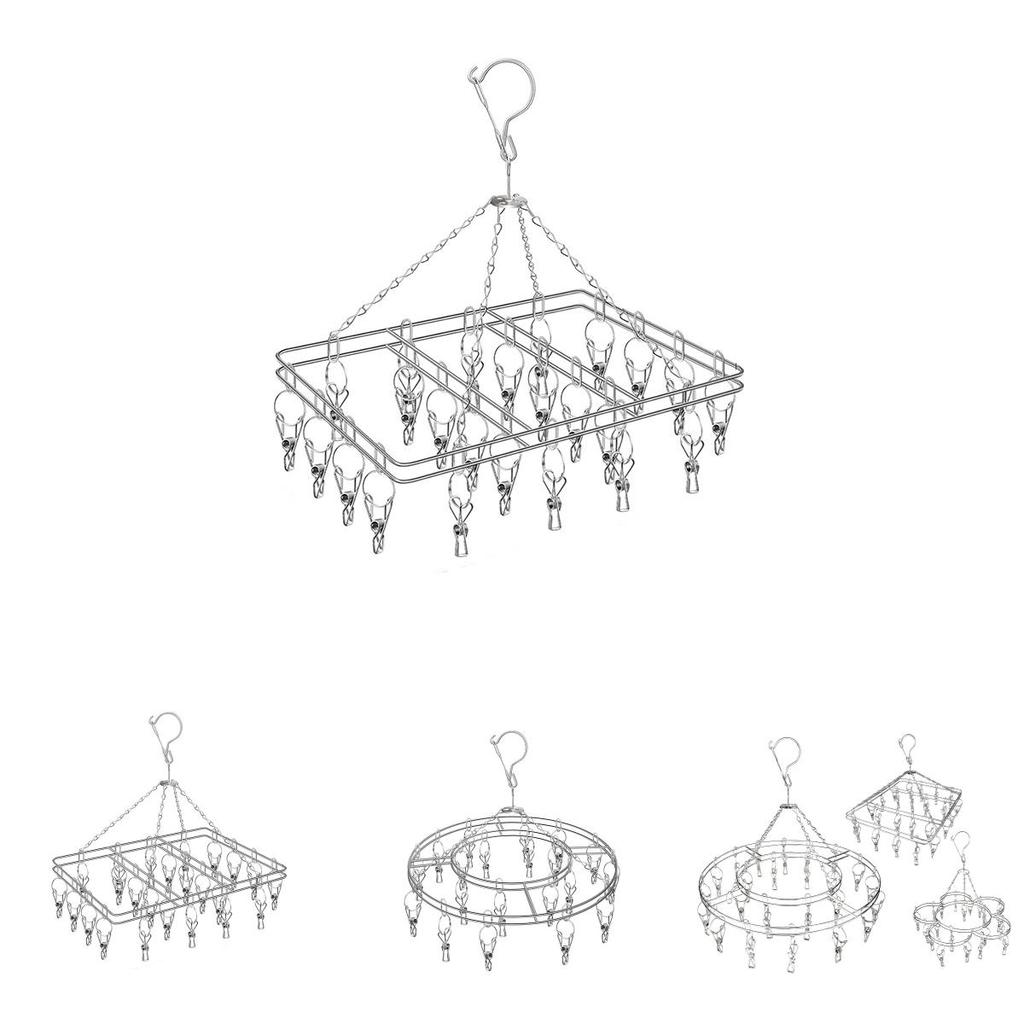 Modern Stainless Steel Socks Rack With 20 Clamps For Indoor And Outdoor Use