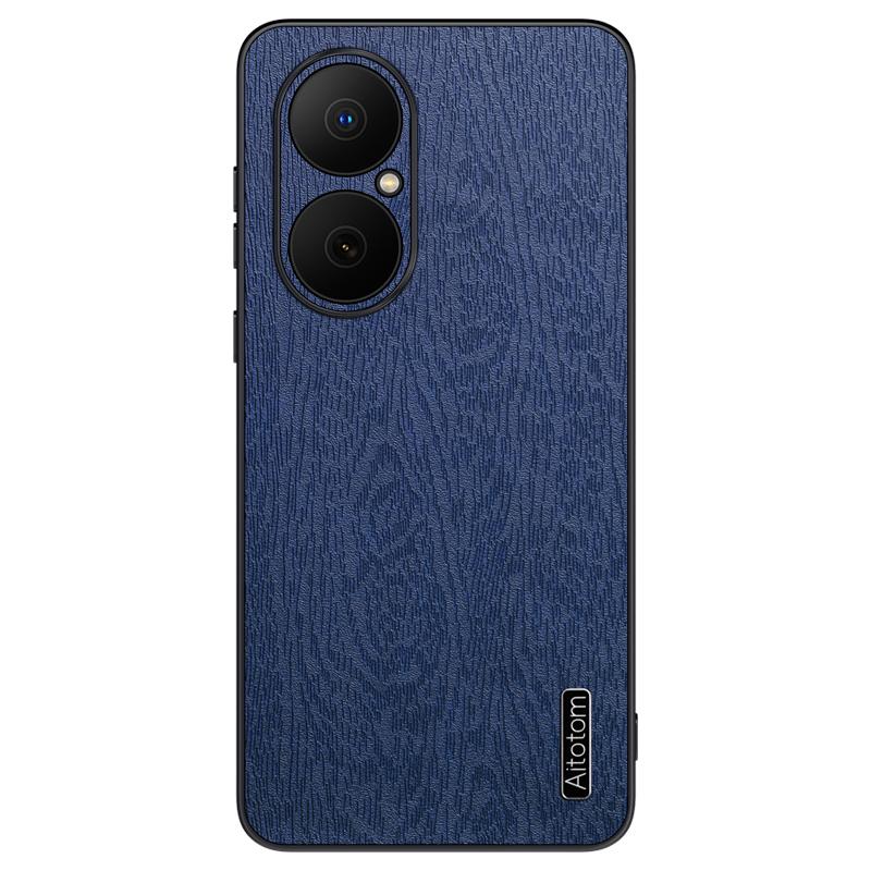 For Huawei Enjoy 80 Case Wood Texture PU Leather Coated PC TPU Phone Cover