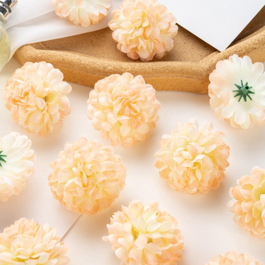 50Pcs Artificial Hydrangea Flowers for Wedding Garden Home Decor Christmas Party Diy Candy Box Scrapbook Pink Ball Chrysanthemum