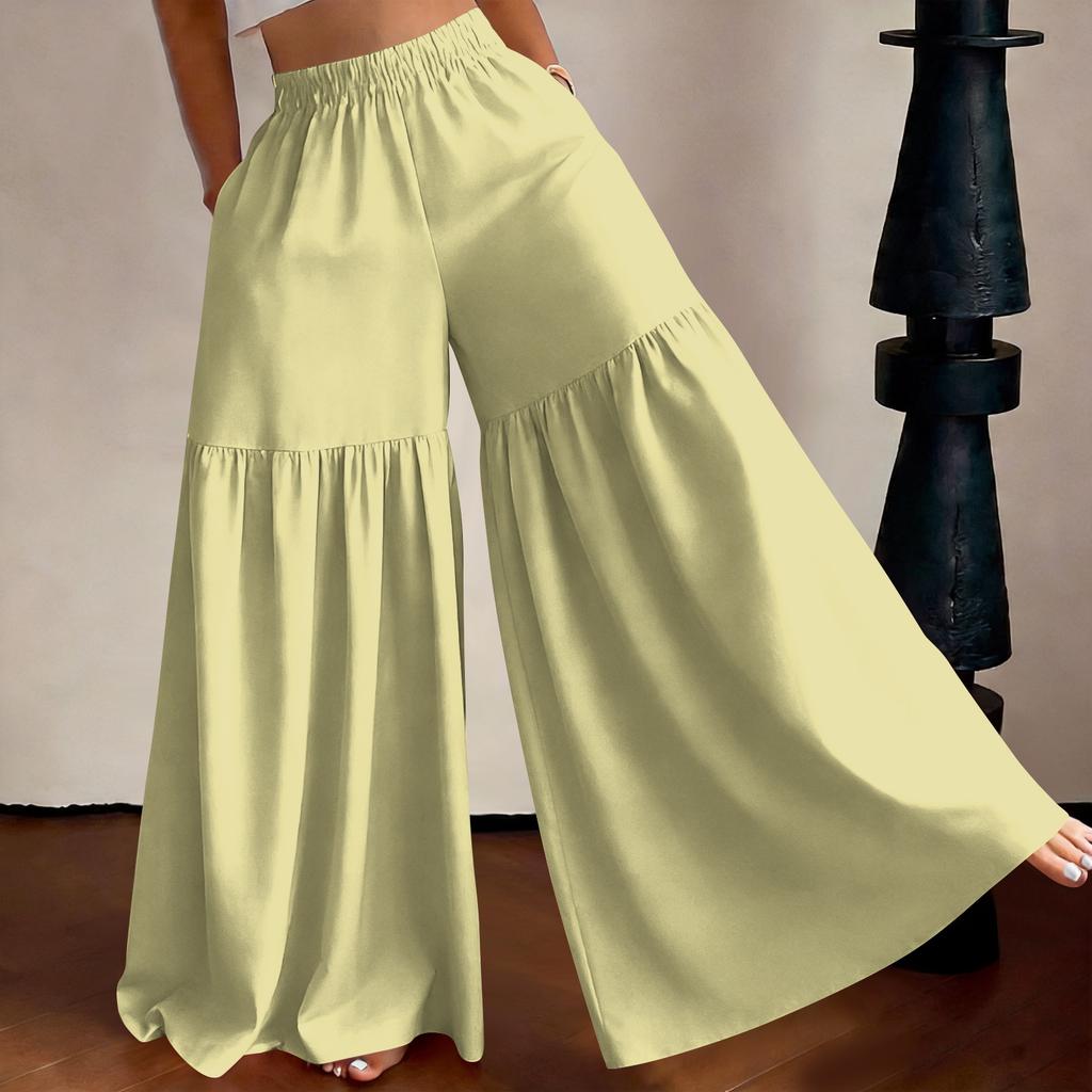 Women High Waist Wide Leg Pants Loose Fit Lightweight Flowy Palazzo Trousers Casual Solid Color Long Pants for Daily Wear