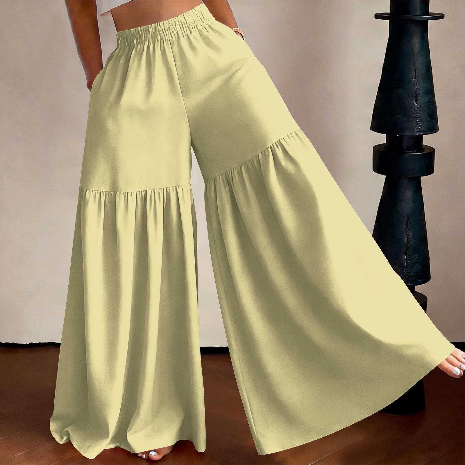 

Women High Waist Wide Leg Pants Loose Fit Lightweight Flowy Palazzo Trousers Casual Solid Color Long Pants for Daily Wear M жёлтый