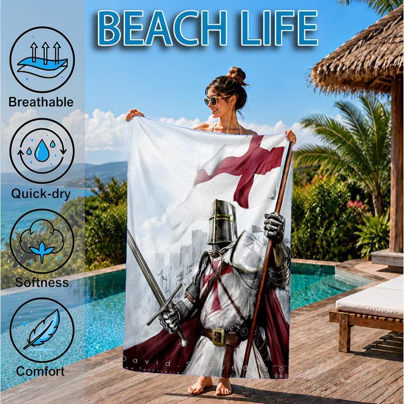 Knightly Warrior In Armor Beach Towel, Microfiber Beach Towel, Perfect For Pool, Beach, Travel, Home Decor Beach Party Fan Gifts