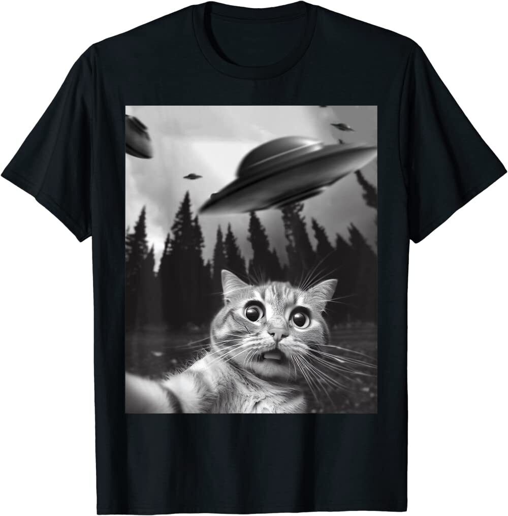 Funny Cat Selfie with UFO Cat Lover Gift Tee Premium TShirt S