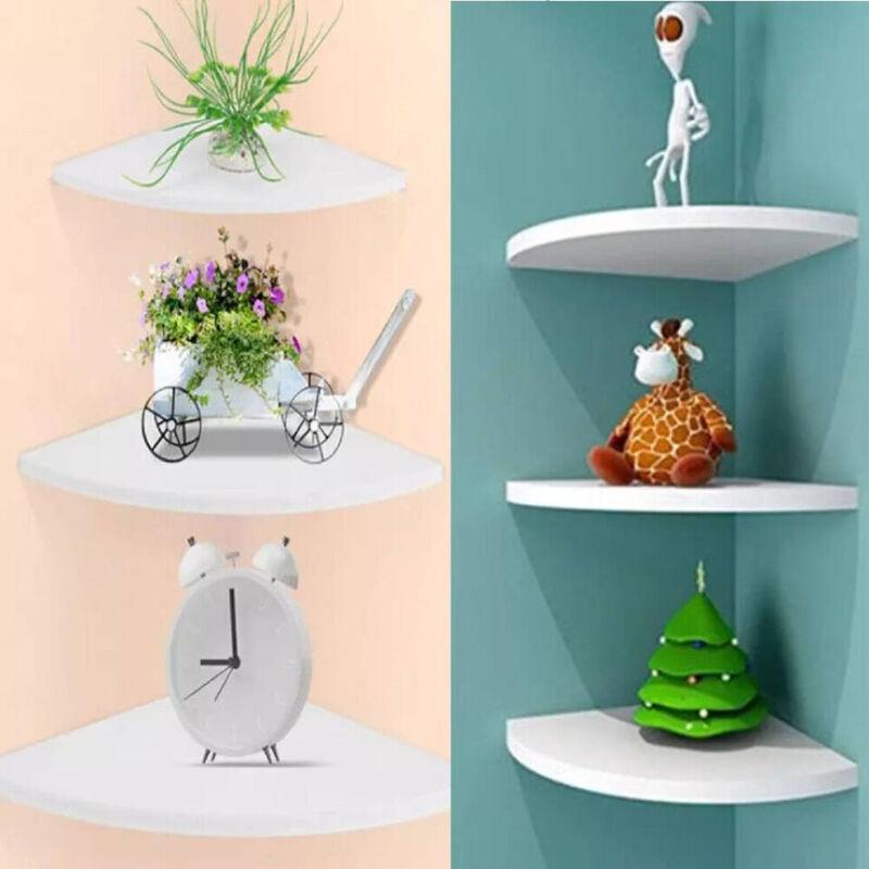 White Floating 3pcs Corner Shelf Shelves Wall Book Storage Rack Unit Decor Bedroom