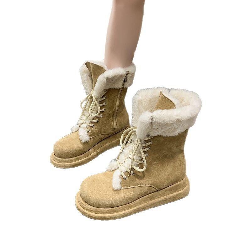 Popular Snow Boots Women's 2025 New Thick-soled Medium Boots Martin Short Boots Piled Boots Thickened Large Cotton Shoes Winter