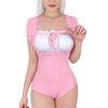 LittleForBig Adult Romper [Classic Lolita] Cotton Pajamas with Ribbon Bow, Bodysuit, Pink, Size L