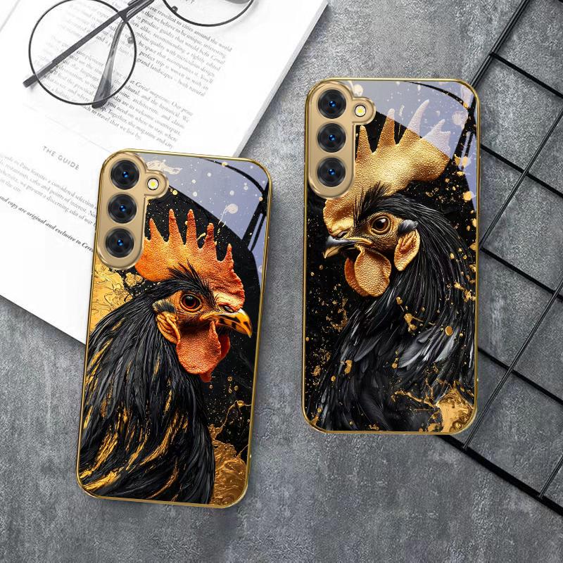 Brave Golden Rooster For Samsung Galaxy S20 FE S21 S22 S23 Plus S24 Ultra S25Ultra S21+ S9+ S22Plus Golden glass phone case