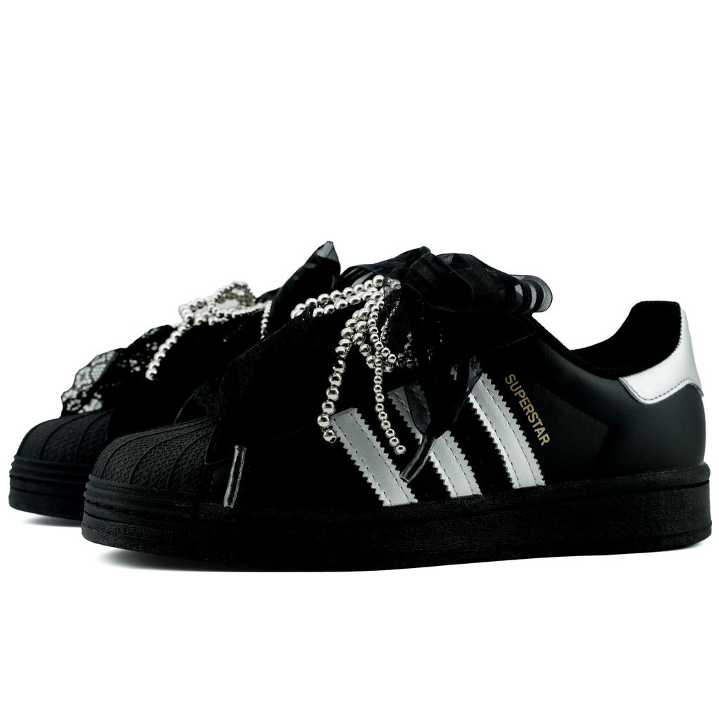 Adidas Originals SUPERSTAR Lightweight And Breathable Low top Skateboard Shoes Women's Black Silver EF5398(Team975-)