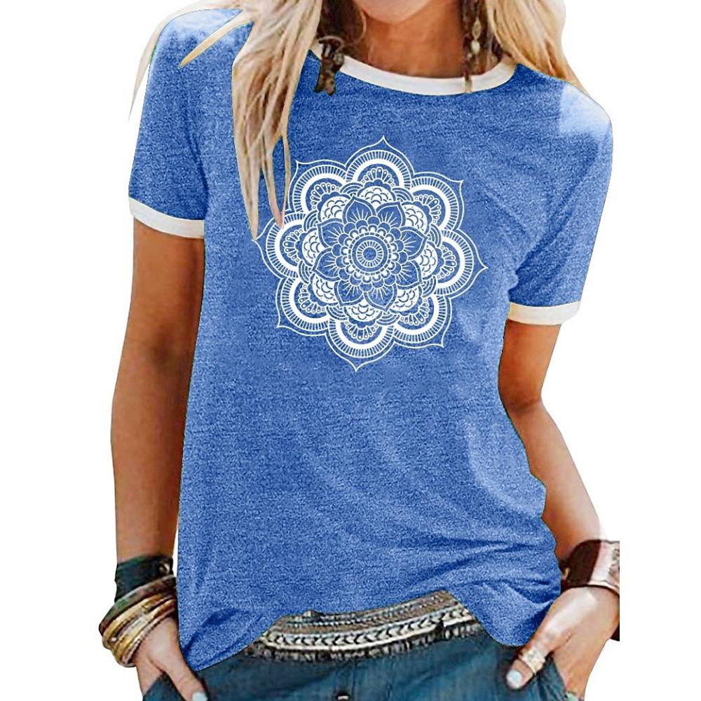 Dámské tričko Květinový grafický mandala Základní Krátký rukáv Kulatý výstřih Běžné Topy Denní Víkend
