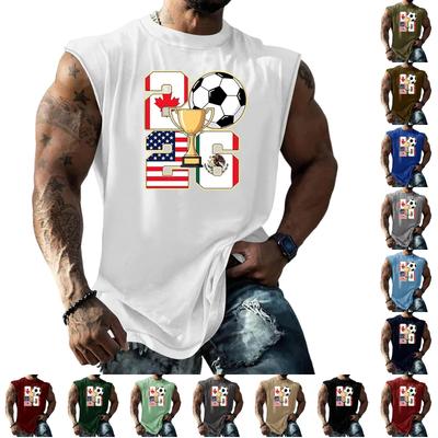 Men Sleeveless Muscle Tank Top Loose Fit Basic Vest with Soccer Trophy and National Flag Print Summer Casual Sportswear for Outdoor Activities