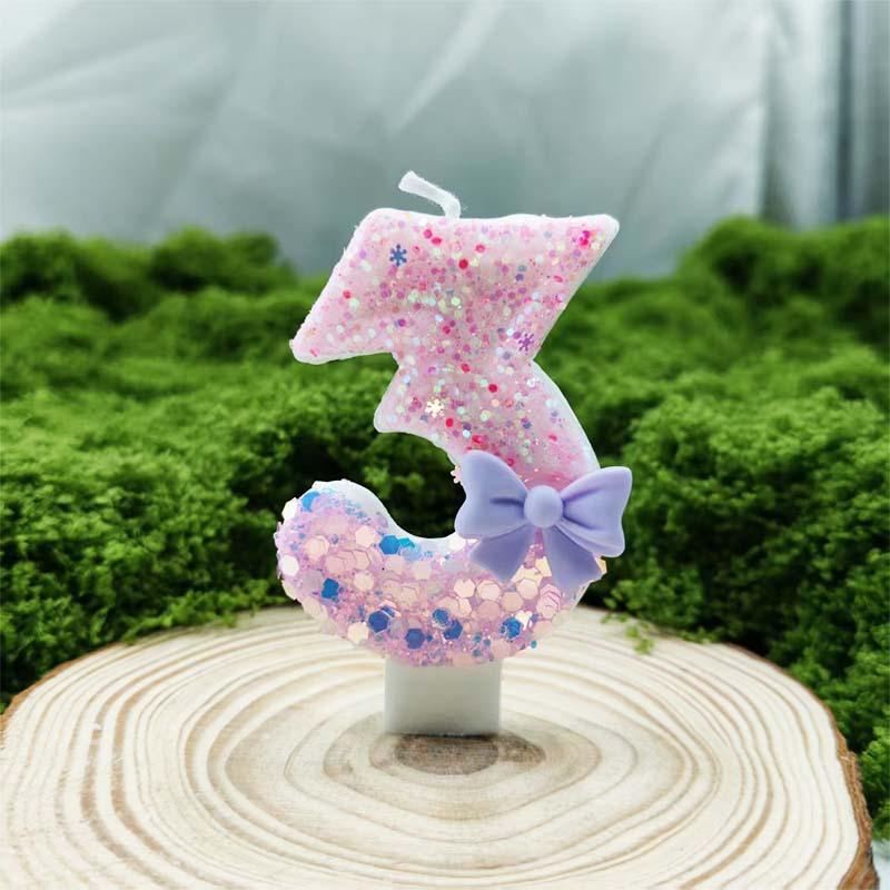 Purple Bow Birthday Party Cake Plugin Digital Candle Creative Design