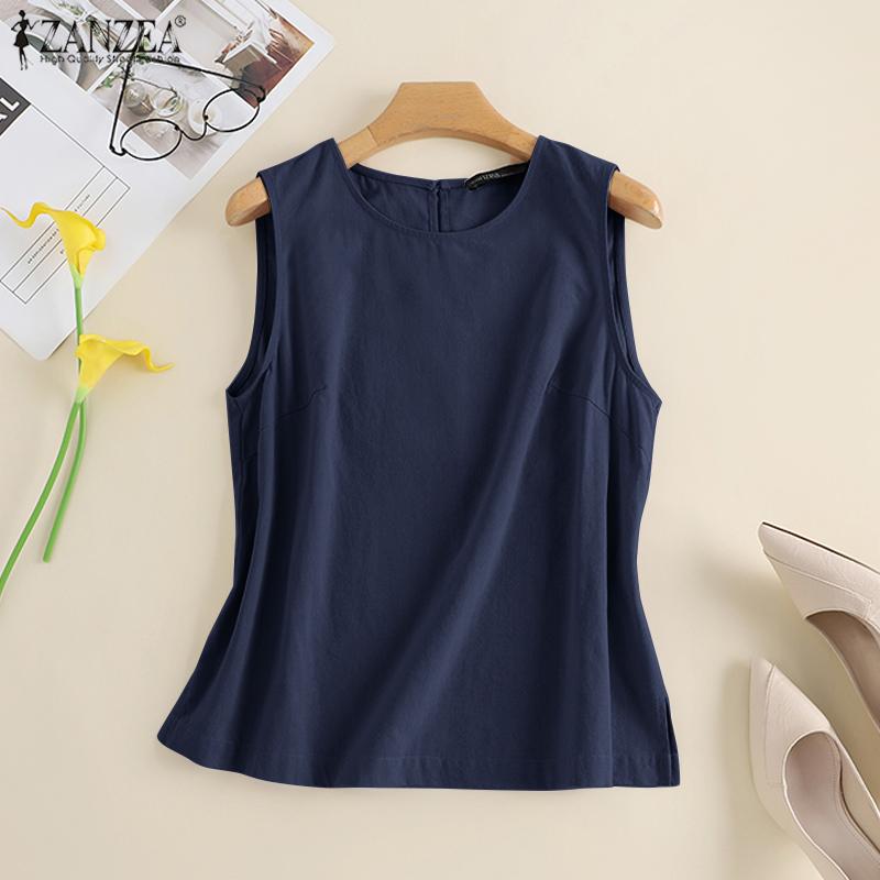 

ZANZEA Летние повседневные хлопковые майки без рукавов с круглым вырезом