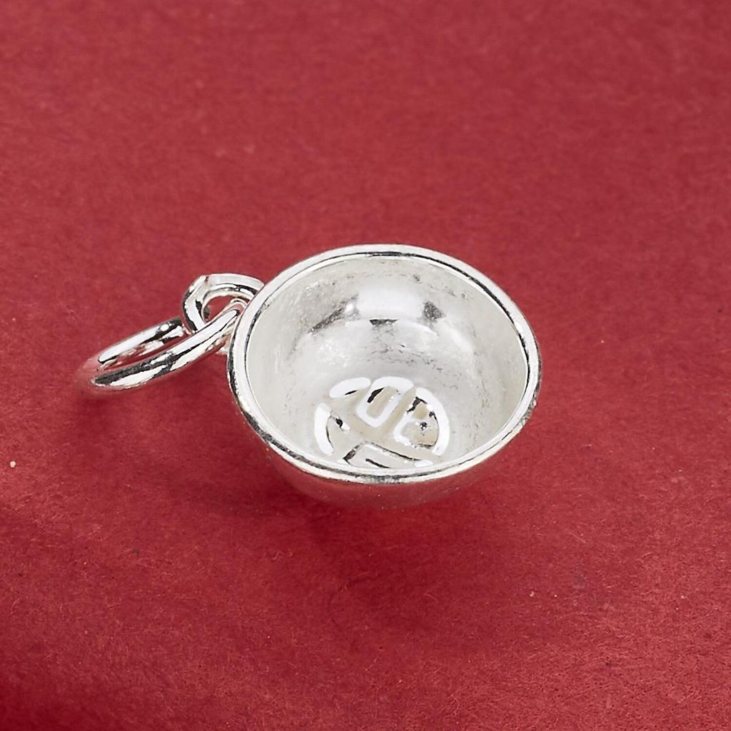 S925 Sterling Silver Fu Character Small Bowl Pendant for DIY Jewelry Making - Chinese Style Necklace and Bracelet Accessory