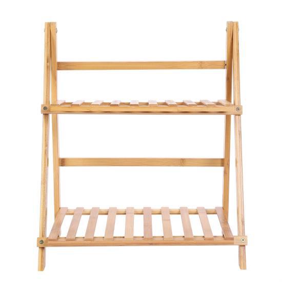 

DoubleTier бамбуковая полка для хранения на балконе, мясистая напольная стойка, складная подставка для цветочного горшка, полка для растений(50см)