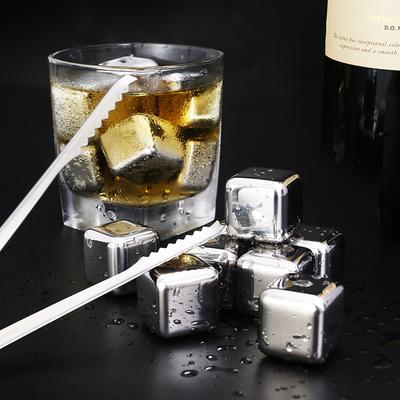 12pcs Whiskey Ice Cubes Stainless Steel Ice Cube Set Bar Whiskey Stone Reusable Chilling Stones Red Wine Cold Drinks Ice Cubes