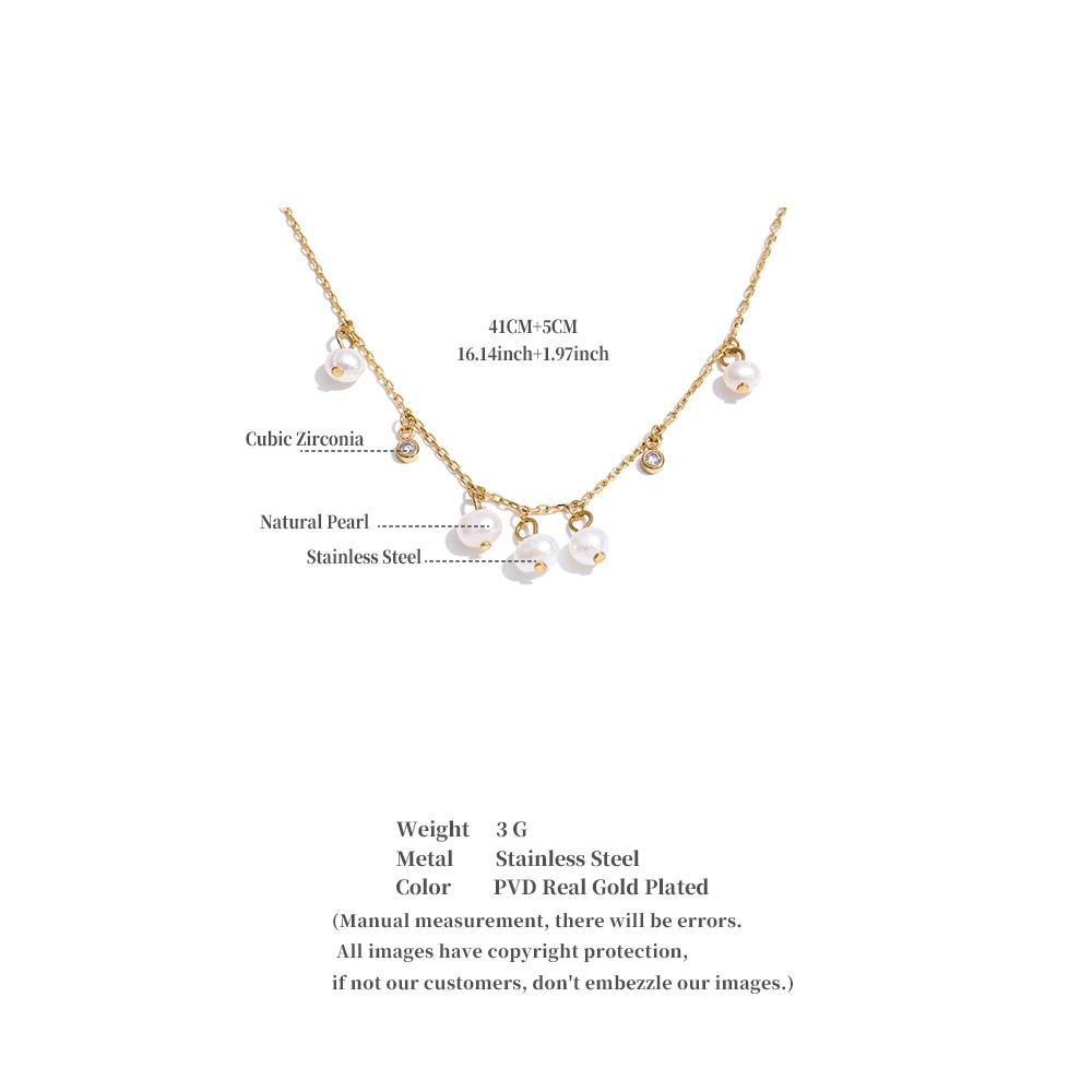 Yhpup Stainless Steel Natural Pearl Zirconia Drop Charm Necklace Popular Exquisite Aesthetic Premium Jewelry Recommend