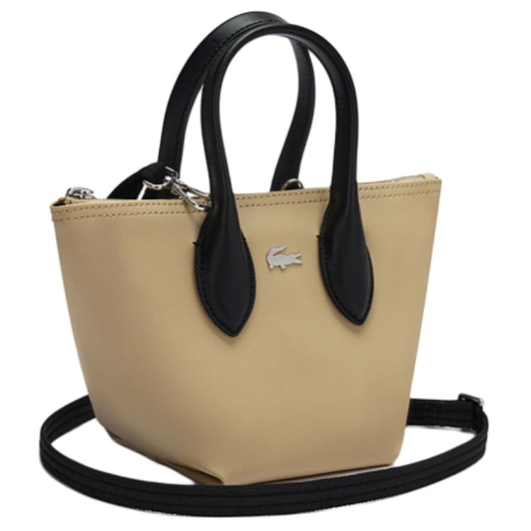 Lacoste Fashion Casual Minimalist PVC Tote Bag Shopping Bag Shoulder Crossbody Handbag Mini Women tote bags Beige Black NF4990ZP-Q31