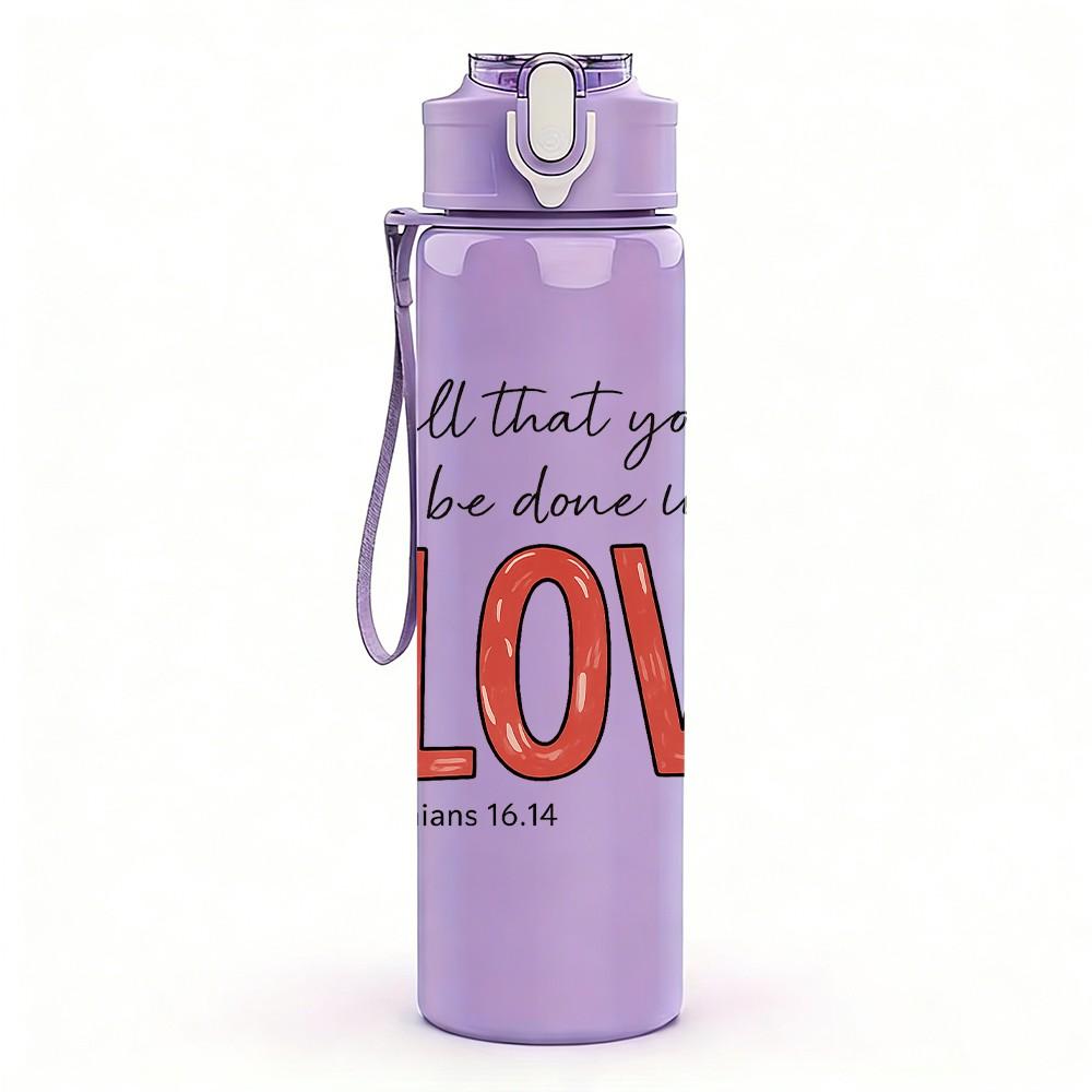1PC V Love Quote Floral Letter 750ml Color Plastic Sports Water Bottle Leakproof Flip Straw Lid Suitable for Sports Office Home Use