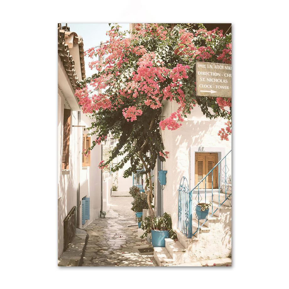 נוף ים כחול תכלת טירת סנטוריני אמנות קיר ציור קנבס פוסטרים והדפסים נורדיים תמונות קיר לעיצוב הסלון