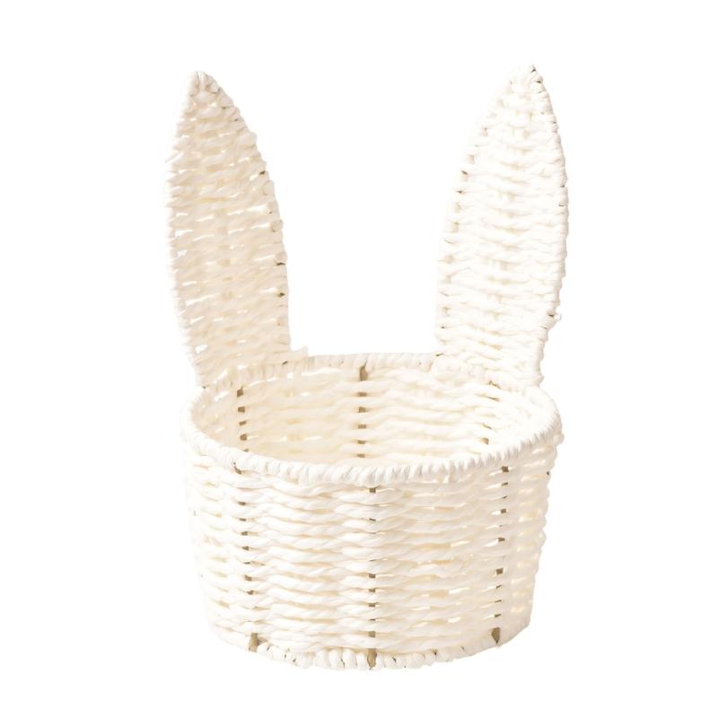 Handwoven Paper Rope Rabbit Ears Storage Basket With Iron Frame For Easter Decoration And Gift Packaging