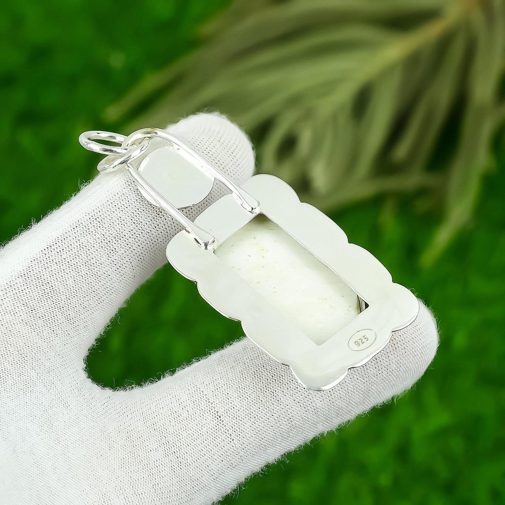 Prata 925 Retângulo Pedra Escolecita Chakra da Coroa Moldura Artesanal Pingente Esposa