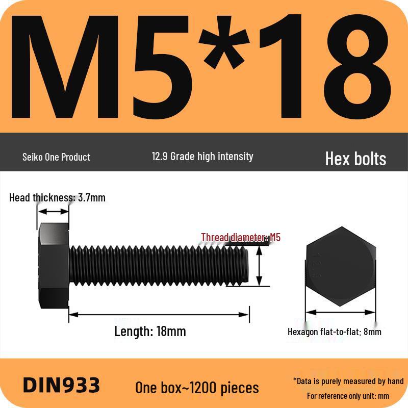 High Strength Class 12.9 Hex Bolt Set: M4-M16 Sizes