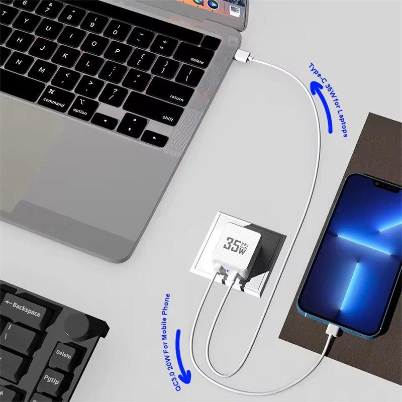 2 Ports Mini 35W GaN USB Type C Charger QC3.0 Portable Fast Charging For iPhone 14 Pro Xiaomi 13 Samsung EU/US