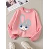 European sizes Girls' Round Neck Sweatshirt, Casual Printed Pullover, Cute Gray Bunny with Bow Tie, Autumn And Winter Warm Fashion Top.
