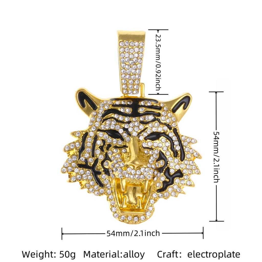 Cuban Alloy Full Diamond Tiger Head Pendant Hip Hop Street Style Jewelry