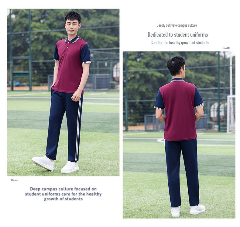 Summer School Sports Uniform Set for Middle and High School Students - Unisex Short Sleeve & Long Pants