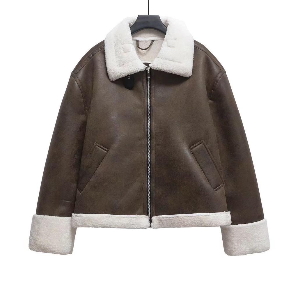 Women's Winter Shearling Suede Double-Sided Jacket with Turn-Down Collar