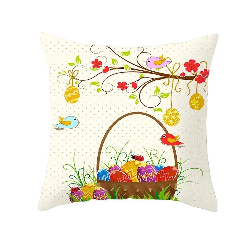 Dekorativer Kissenbezug mit Ostern-Motiv, Cartoon-Häschen-Ei-Druck, Pfirsichhaut-Kissenbezug, Sofakissenbezug, Schlafzimmerzimmer, Heimdekoration