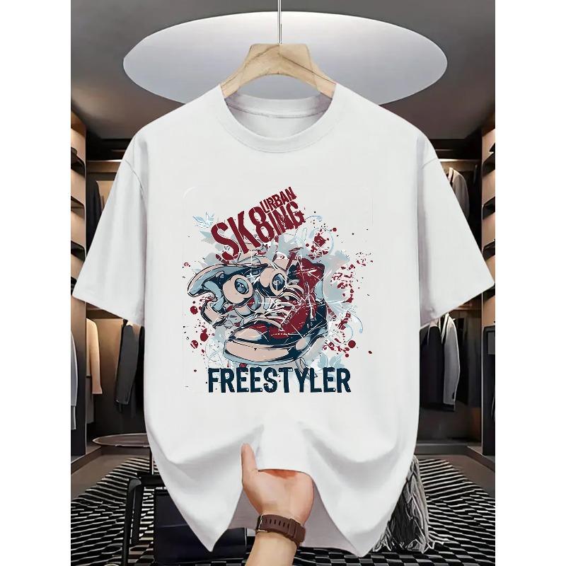 Summer Men s Fashion Print Short Sleeve T-Shirt,Casual, Breathable , Comfortable S белый