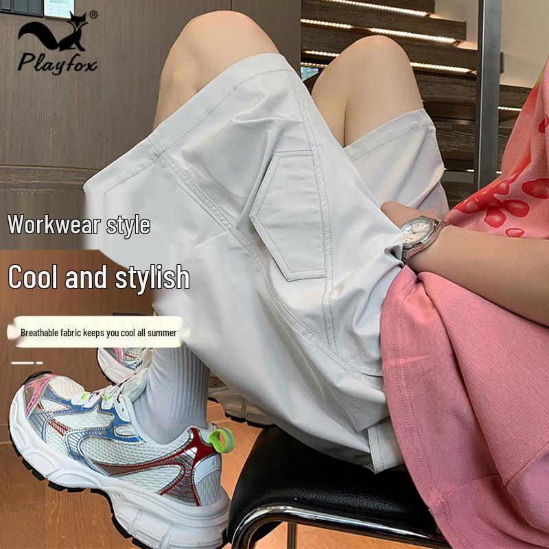 PLAYFOX Men s Summer Outdoor Casual Cargo Shorts L светло-серый