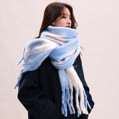 2024 New Winter Scarf For Women With A High-End Sense Of Mohair Black And White Checkered Korean Style Couple Warm And Thick Scarf Trend