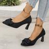 Suede Stiletto High Heels Women Spring New Temperament Pointed Toe Shallow Bow Non-Tired Foot Non-Slip High Heels