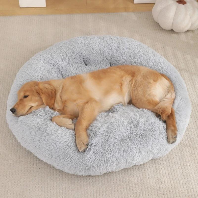 Round Plush Pet Bed - Winter Warm Fluffy Dog Cat Bed Cushion Soft Cozy Sleeping Mat for Kennel Crate Home Decor