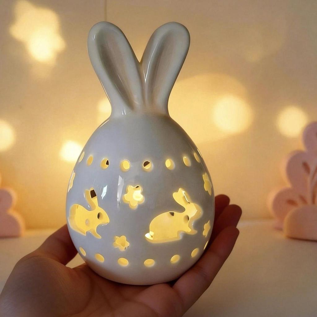 Ceramic Rabbit Figurine, Easter Rabbit Decoration, Glowing Rabbit Desktop Easter Decoration for Fireplace Office Home Party