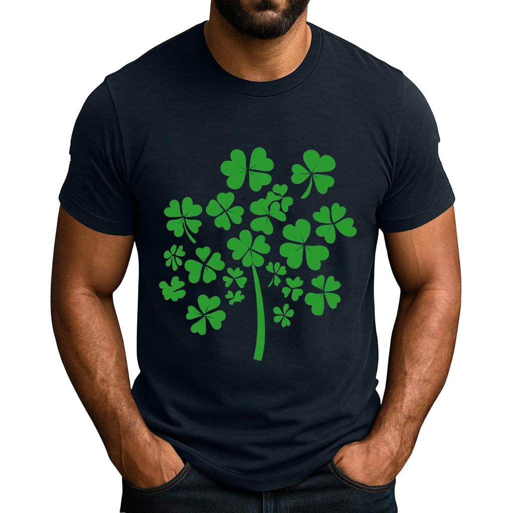 Popularny Męski T-shirt z Nadrukiem, Okrągły Dekolt, Krótki Rękaw