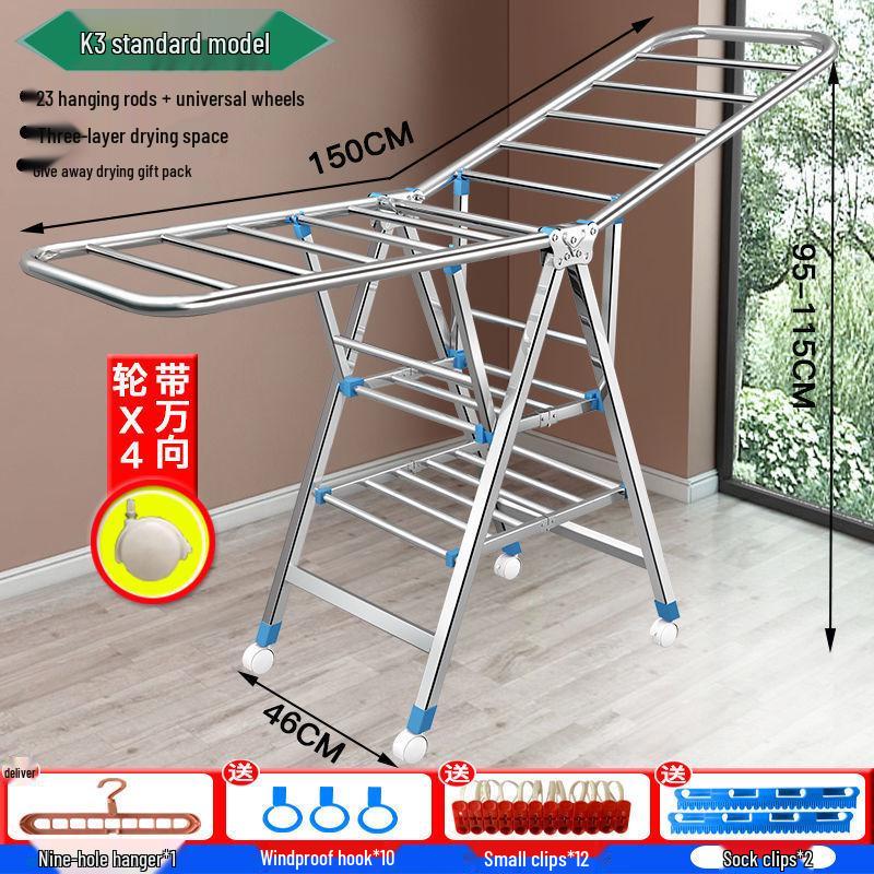 Foldable Stainless Steel Clothes Rack for Indoor/Outdoor Use