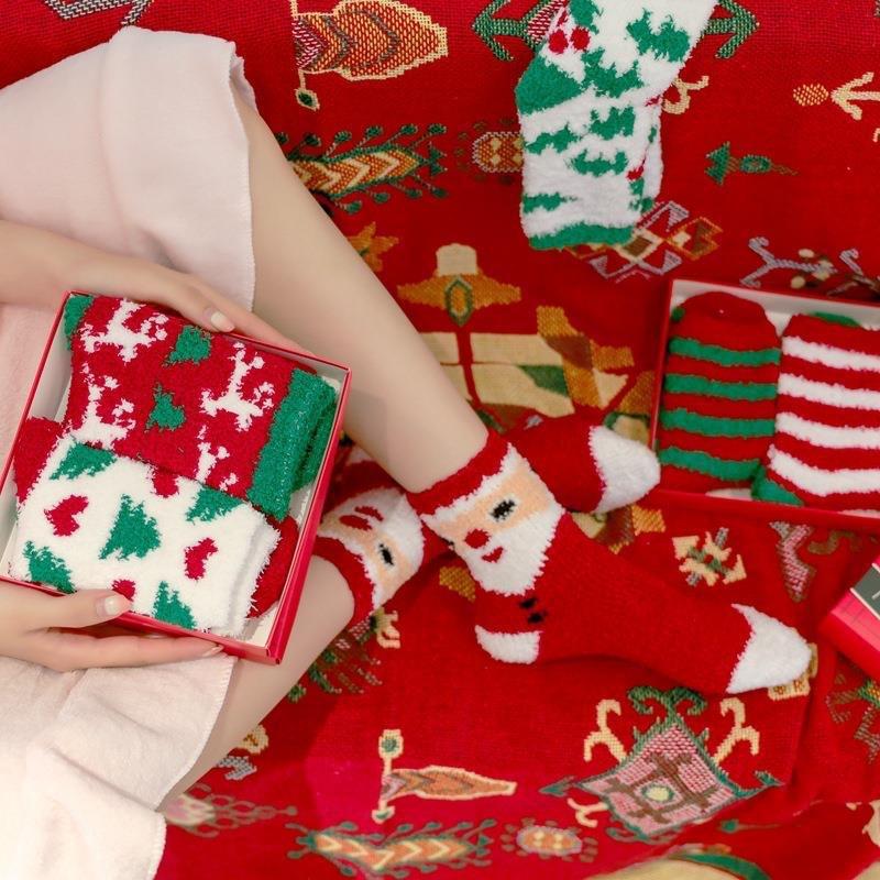 Mid Tube Socks Soft Santa Claus Socks Coral Velvet Socks Smooth For Winter Gift Christmas