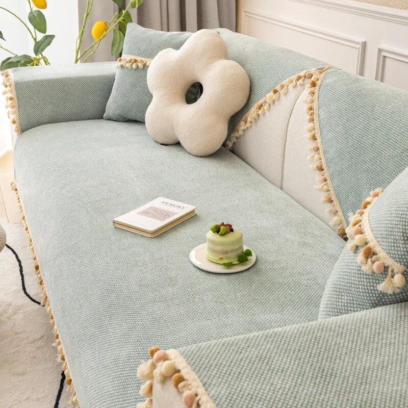 Towel Cover Non-Slip Living Room Furniture Sofa Cover Seat Sofa Cover Four Seasons Universal ins Style Solid Color Backrest