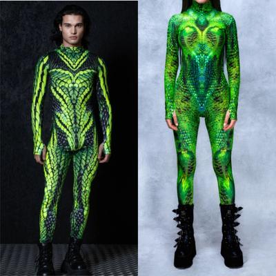 Damen Herren Grüne Schlange 3D Digitaldruck Halloween Party Rollenspiel Outfit Cosplay Kostüm Karneval Jumpsuit